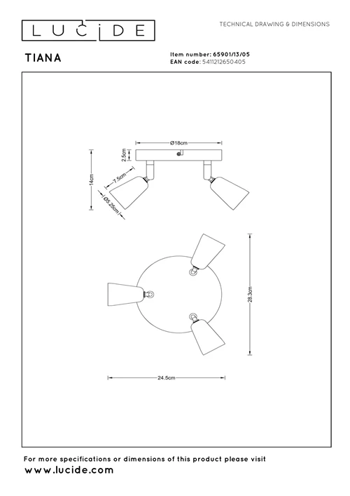 Lucide TIANA - Ceiling spotlight - 3xGU10 - Champagne Color | Essential - technical